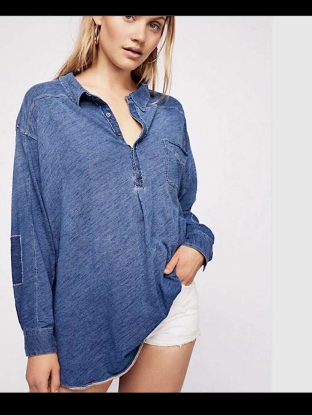 Free People Cotton Love This Henley Long Top , Medium